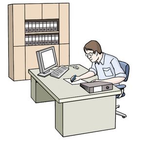 Grafik: Mann sitzt im Büro